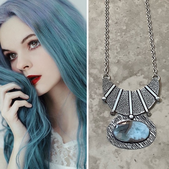 🌸 LARIMAR STONE NECKLACE BOHO PENDANT 925 GEMSTONE CHIC NATURAL COTTAGECORE - Picture 9 of 9